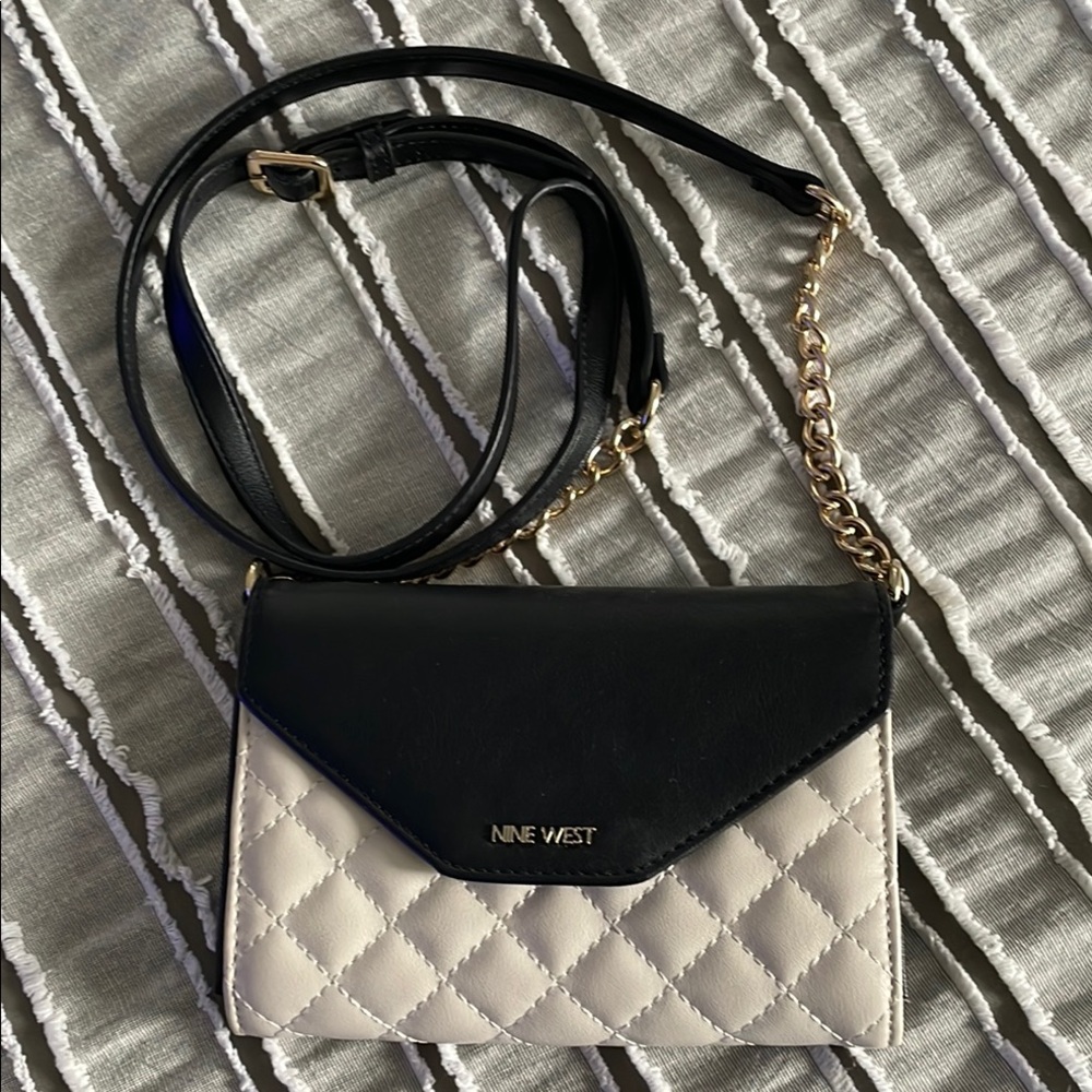 Nine West Black and Cream Quilted Crossbody Bag